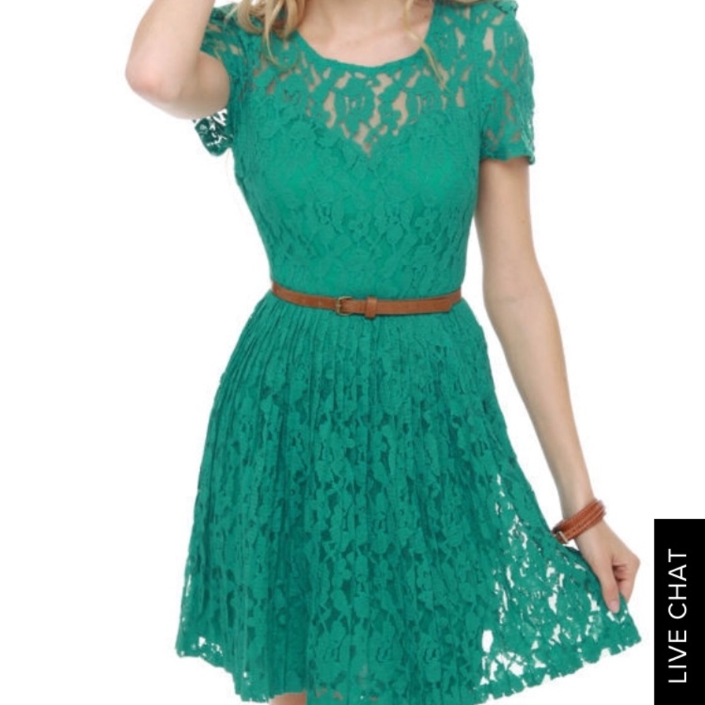 Lulus green lace dress with pleated skirt